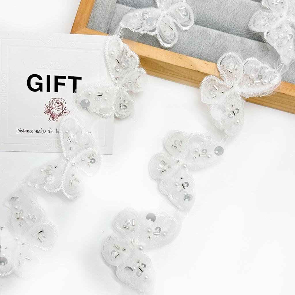 Цветная вышивка Бабочка Ручная работа Бисер Штрих-код Одежда Платье Лолиты Декоративное кружево Кружево с бабочками Аксессуары