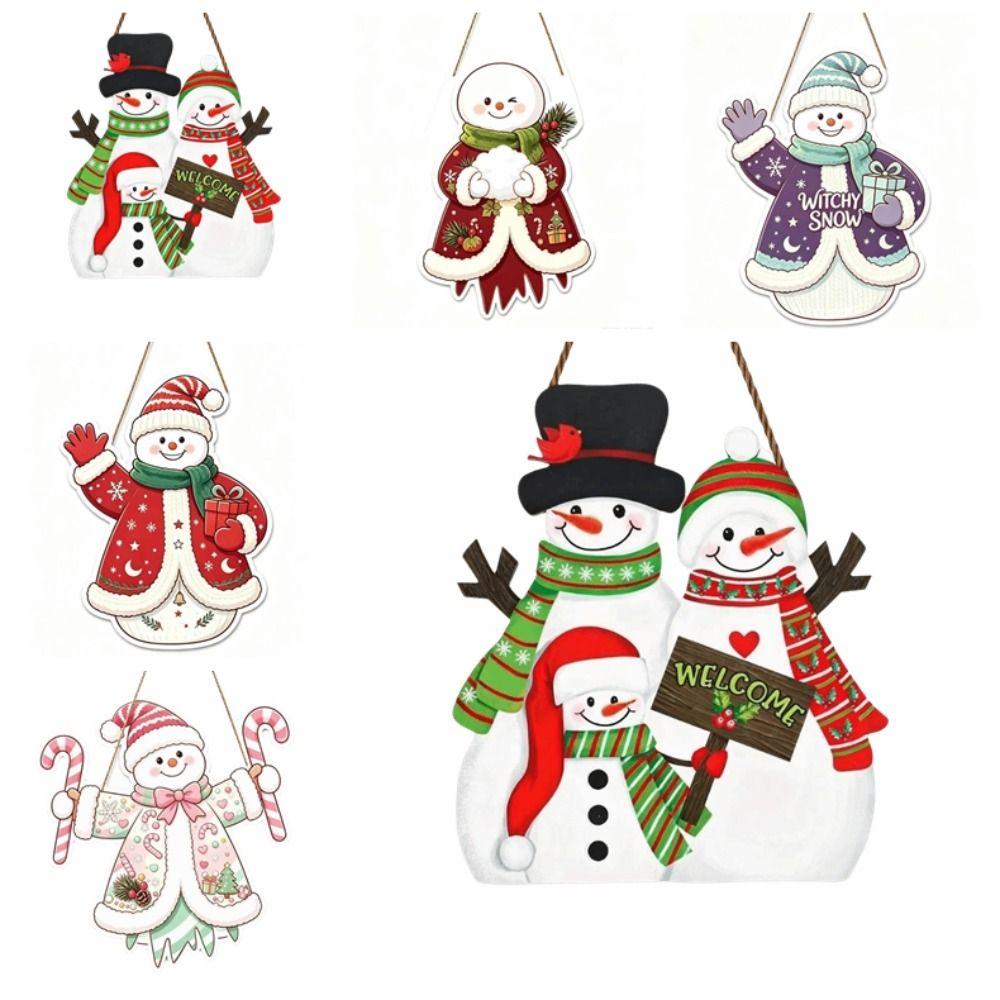 Rustic Style Christmas Hanging Ornaments 2D Flat Design Snowman Door Decoration Home Wall
