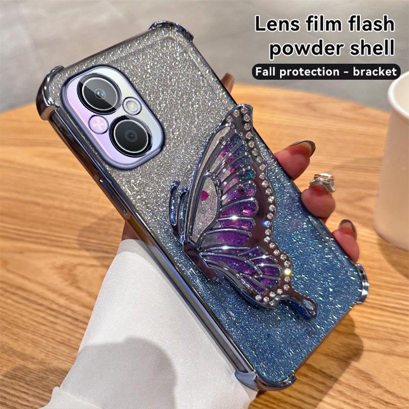 Чехол-подставка с градиентным блеском и бабочкой для OPPO A96 A97 A35 A93 A55 A56 A57 A17 A9 A5 A57 A58 A72 Realme C53 C35 C33 C31 Reno 6 7 8 9 10 11 12 Pro