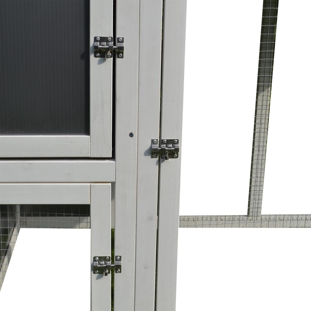 Outdoor Chicken Coop for Laying Hens with Waterproof Roof and Running Area, Wooden Nesting Box, 160x75x80 cm, Grey and White