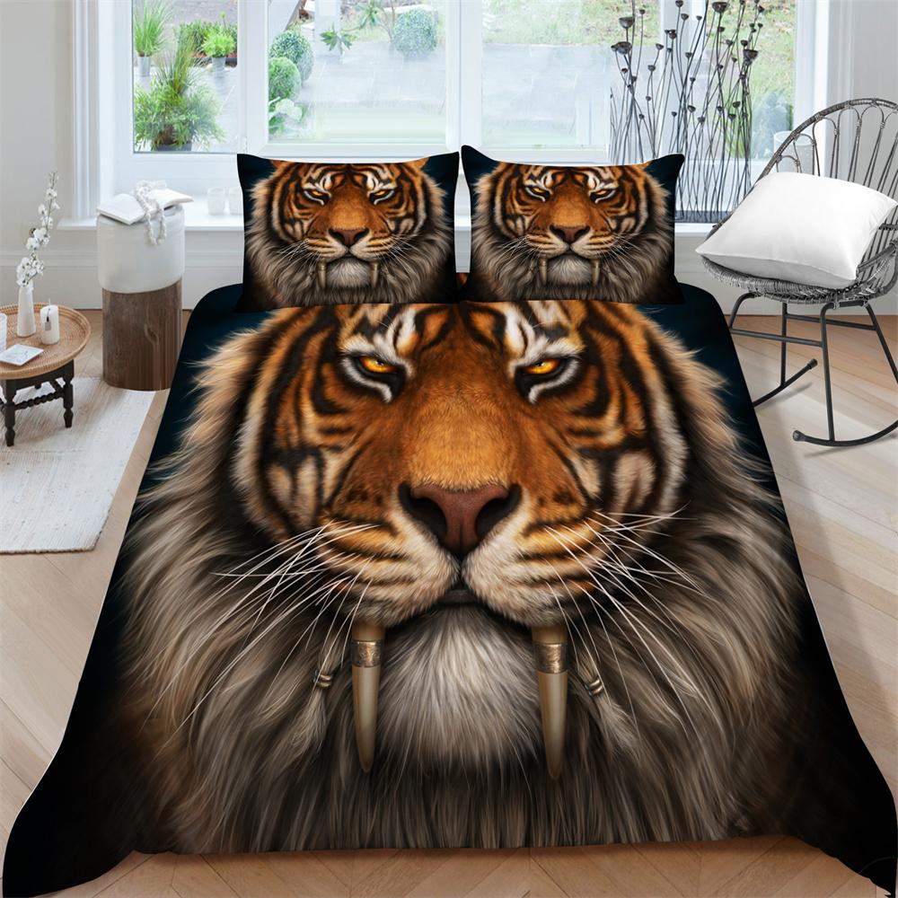 3D Tiger Printing Duvet Cover Set Luxury Bedding Cover Suit Children Teens Single Size Microfiber Comforter Cover Suit