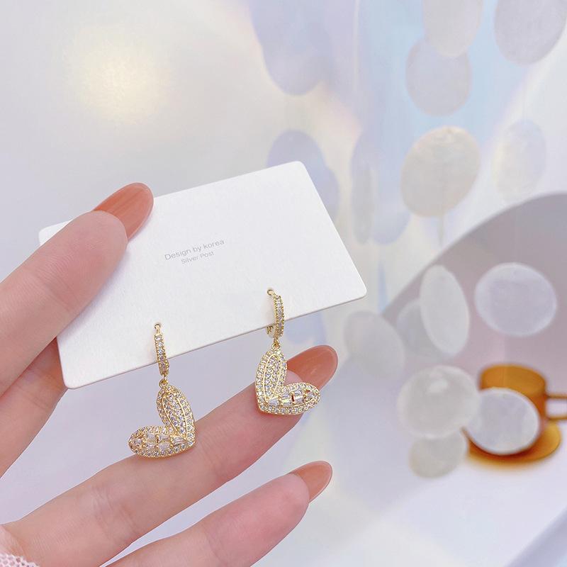 Корейский дизайн модные ювелирные изделия 14 карат настоящее золотое покрытие AAA циркон любовь кулон серьги элегантные женские свадебные вечерние серьги
