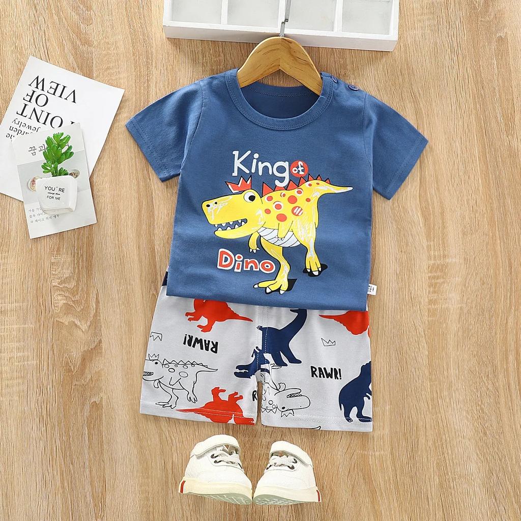 Two Pieces Children's Short-sleeved Suit Cotton Baby Clothes Boy Shorts Girls 1-7 Years Old Summer Children's Clothing