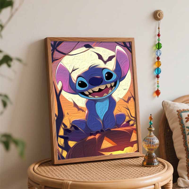 Disney Stitch pumpkin moon oil painting handmade painting kit diy home room decoration gift