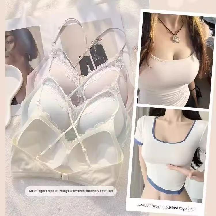 Summer Seamless Lace Backless Camisole Bra for Women - Gathering, Thin Straps, U-Back Design.