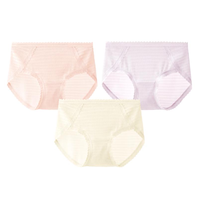 Bananain 313A Women's Breathable Lace Seersucker Mid-Waist Briefs (3 Pack)