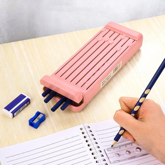 Portable Pencil Case with Magnetic Lock 7 Compartments Multifunctional Waterproof Pen Box for Students Kids School Supplies with Pencils Eraser Rulers