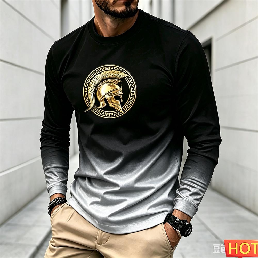 Men's Autumn Winter Gradient Long sleeved T-shirt Round neck Men's graphic T-shirts Polyester Harajuku Tee tops Men's y2k clothing