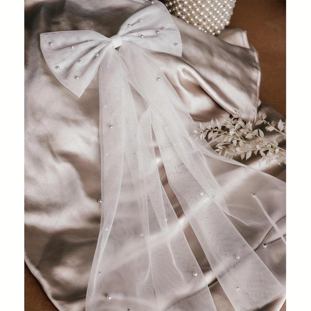 Элегантная свадебная фата-бант с искусственным жемчугом Белый тюль Заколка Свадебные аксессуары