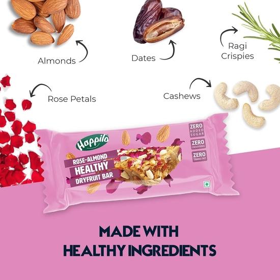 Полезный сухофруктовый батончик Happilo Rose Almonds 35 г, полезный перекус, орехи с высоким содержанием белка, без добавления сахара