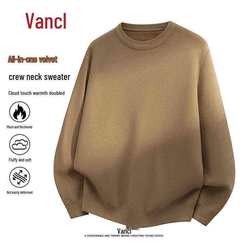 VANCL Men's Fleece-Lined Crew Neck Sweater