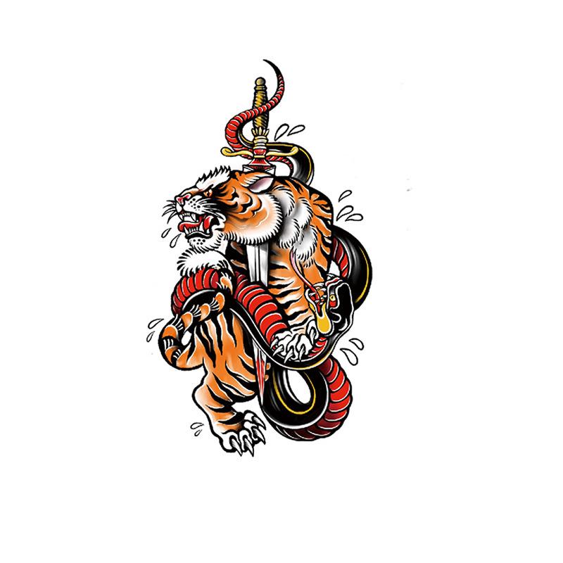 Наклейка на татуировку лиса лев тигр цветной цветок рука водонепроницаемая переводная татуировка наклейка имитация татуировки наклейка