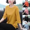 Women Tops O-Neck 3/4 Sleeve Solid Color Elastic Pullover Tops Regular Fit Summer T-shirt Daily Wear