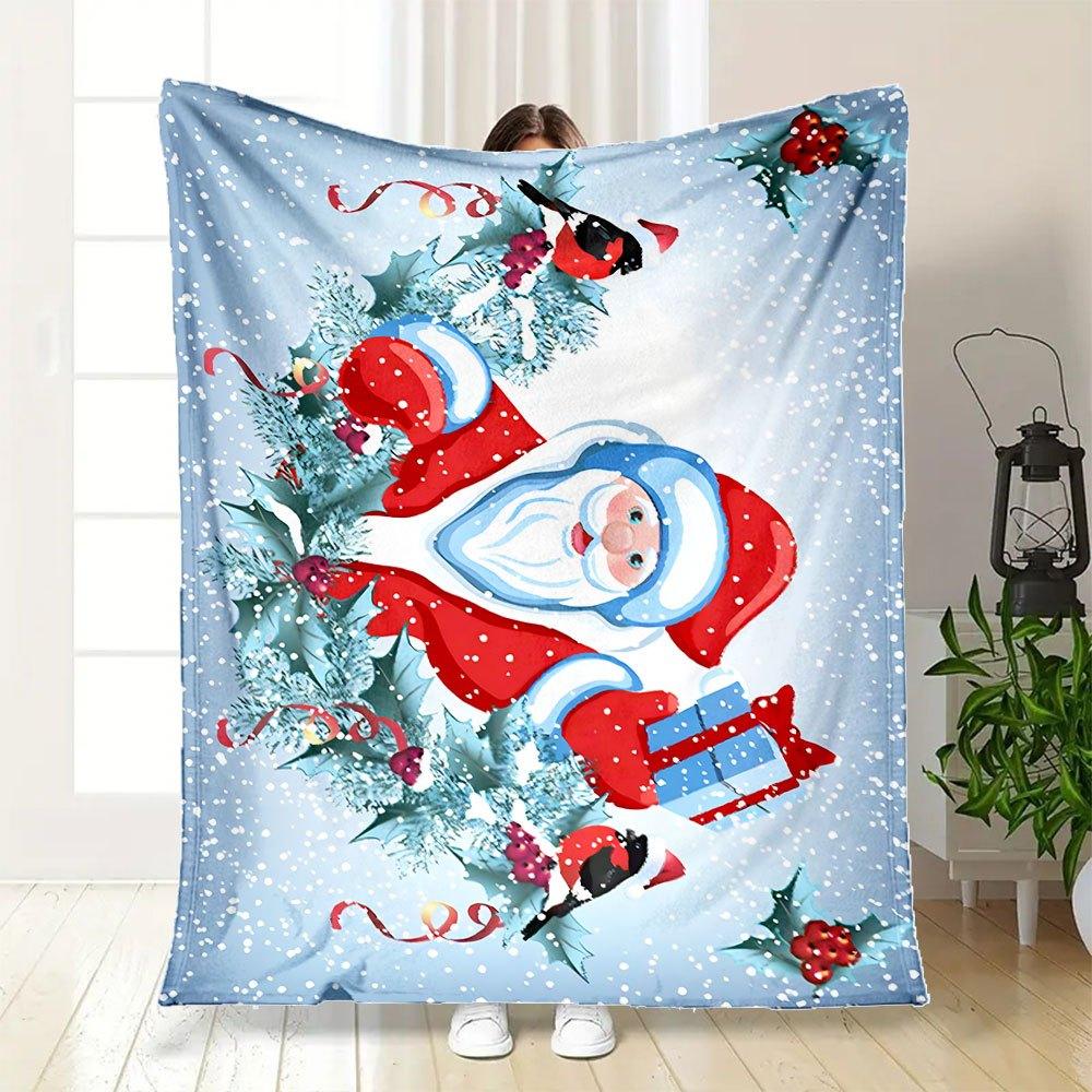 Christmas Santa Claus Snow Scene Greeting CardBlanket Flannel Throw Blanket for Sofa, Bed, Travel, Camping, Office, Couch, Chair, And Bed Gi