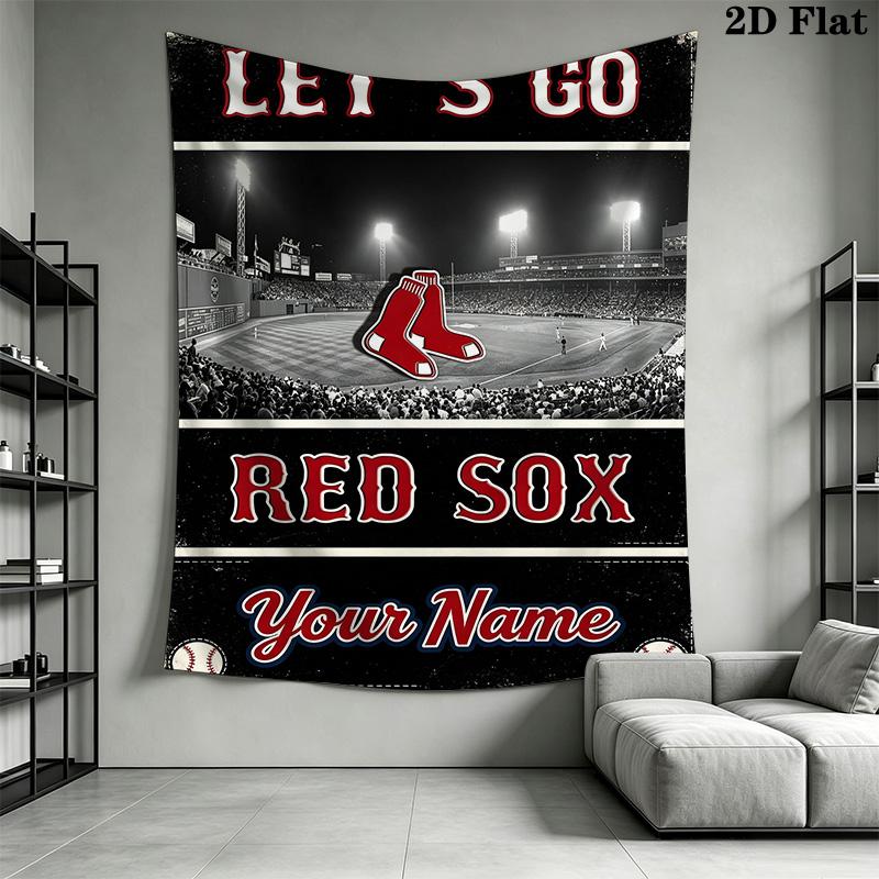 Name Custom Boston red sox logo Wall Tapestry Aesthetic Wall Hanging Printed Fabric Blanket Decorative Tapestries for Bedroom Living Room Home Decor