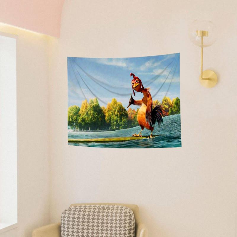 VIKAMA Cartoon Surfing Rooster Tapestry Hawaiian Beach Resort Style Decor Bohemian Living Room Bedroom Wall Art