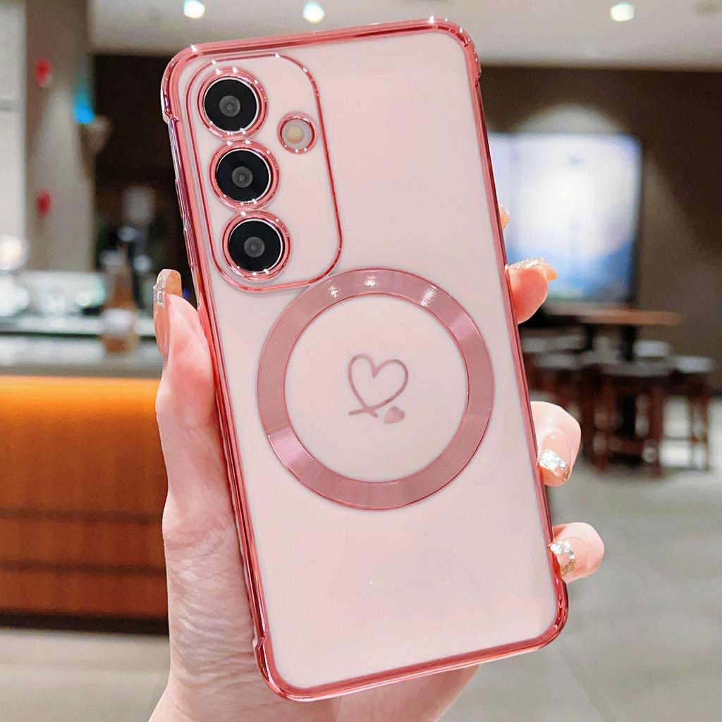 For Samsung Galaxy S26 / S26 Pro Magnetic Case Electroplated TPU Phone Cover Hollow Love Hearts