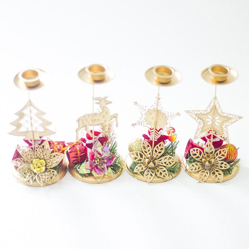 Christmas Golden Candle Holder Christmas Snowflake Star Iron Candlestick New Year Table Ornaments