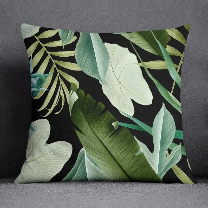 Exotic Tropical Leaves and Flowers Pillow Covers Pattern Cushion Cover Suitable for Sofa Bedroom Car Pillow Cover