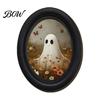 Sweet Cool Halloween Sign Gothic Oval Wooden Hanging Plaque, Vintage Black Cat Ghost Wall Retro Oil Painting Style Sign, Waterproof Decorative Art for