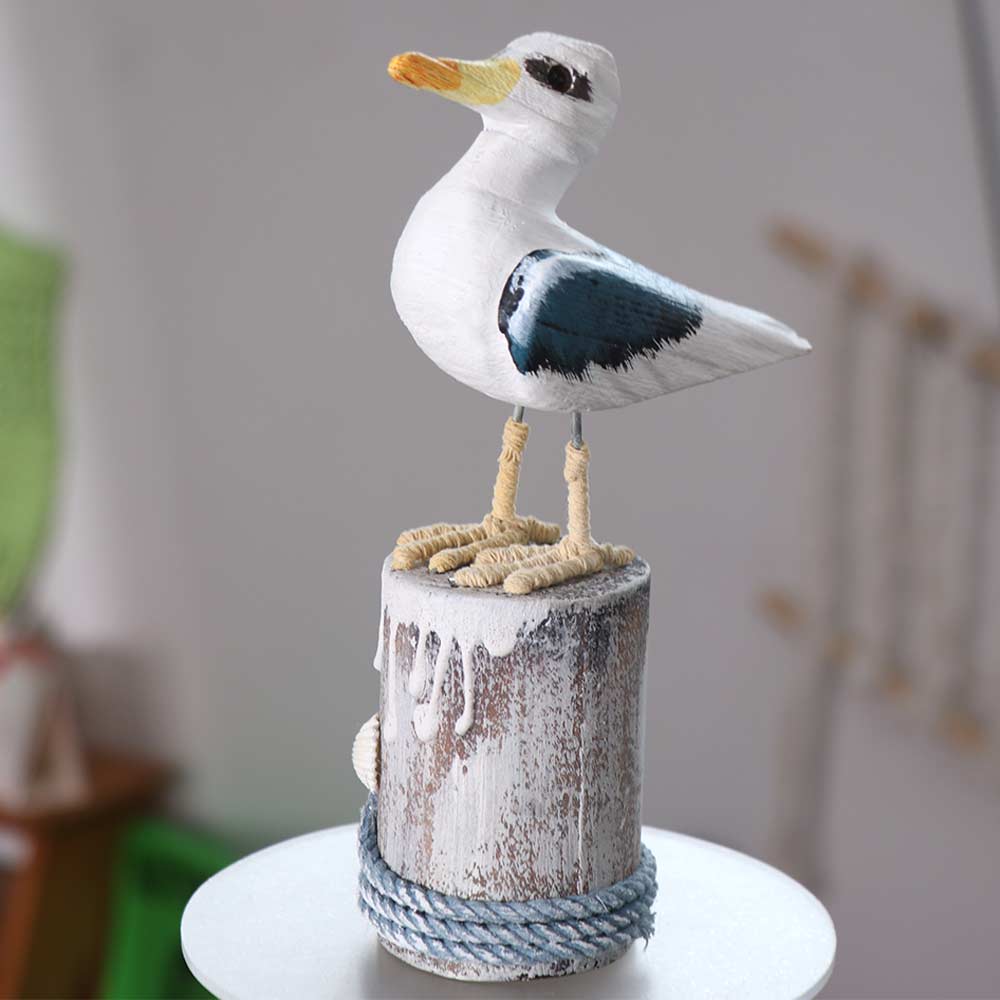 Mediterranean Style Seabird Ornament Vintage Seagull Model Durable Wooden Seagull Craft Nursery