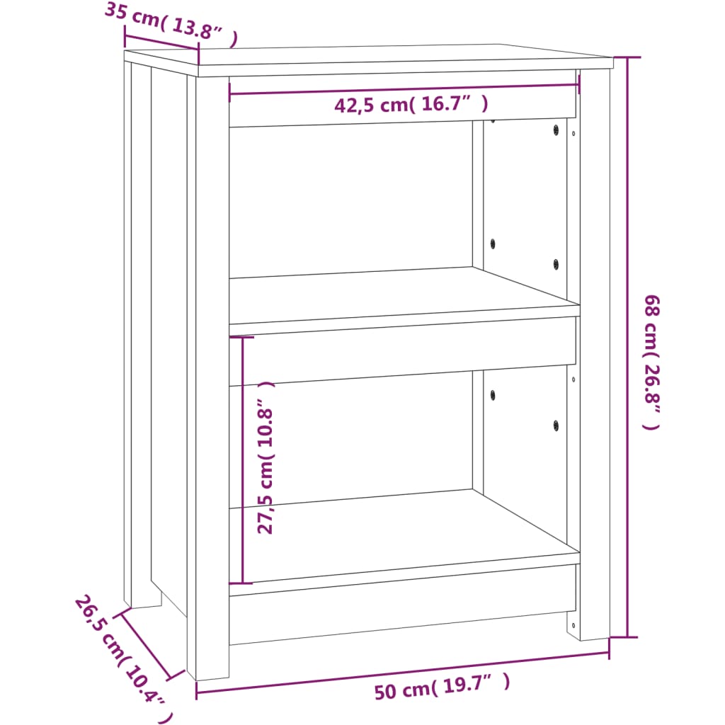 Bookshelf Black 50 x 35 x 68 cm Solid Pine Wood