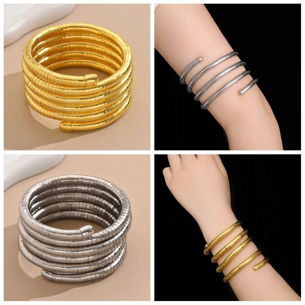 Silver Color Charm Bangle Gold Color Layered Stackable Wrist Bracelet Jewelry Accessories