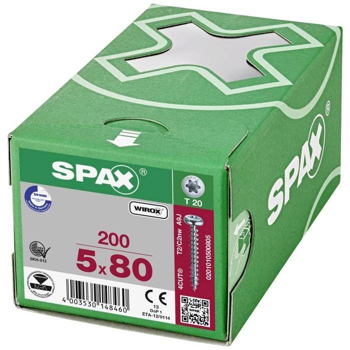 SPAX 0201010500805 Vis à bois 5 mm 80 mm T-STAR plus acier WIROX 200 pc(s)