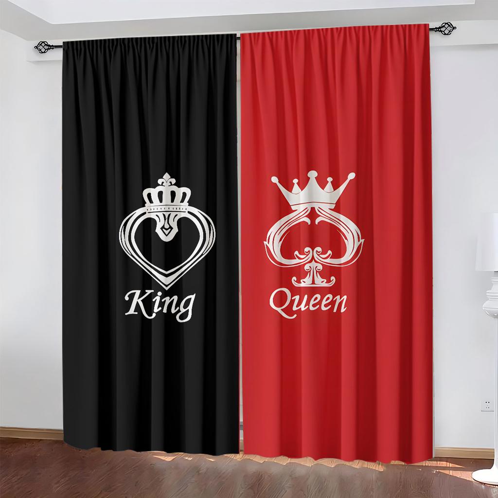 Шторы на люверсах с принтом Короля и Королевы Комплект из 2 шт. Полиэстер с эффектом светофильтрации Велюр "Персиковая кожа" для Спальни