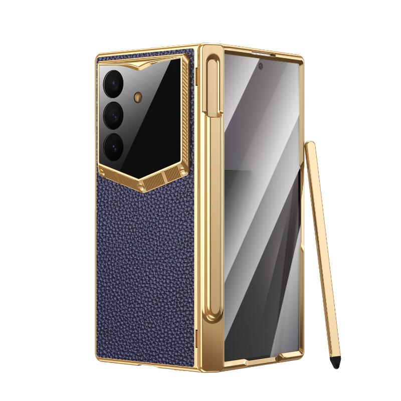 Роскошный Чехол-Защита Петли из Электроокрашенной Кожи для Samsung Galaxy Z Fold 8 Ultra Fold 7 6 5 4 3 С Защитой Экрана для S Pen