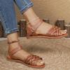 Обувь для женщин 2025 Лето Новые женские сандалии на плоской подошве с римскими ремешками и нескользящей резиновой подошвой женские повседневные сандалии