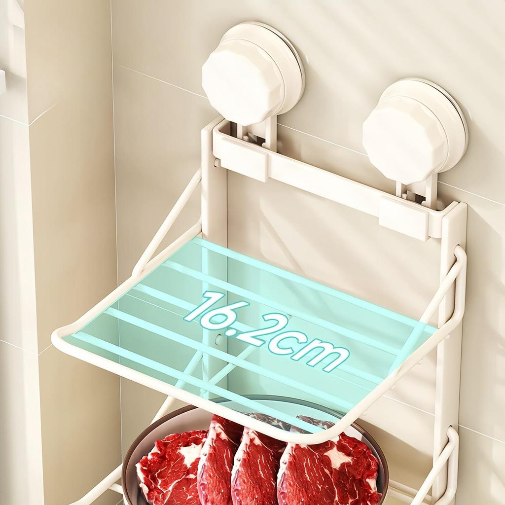 Kitchen Suction Cup Folding Storage Rack Household Multi-Layer Pot Rack Wall Mounted Storage Rack Carbon Steel Material