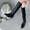 Женские ботфорты Темперамент Остроносые кожаные ботинки Качество Мягкая кожа Стройные Длинные ботинки Модный дизайнер Высокий каблук Ботинок