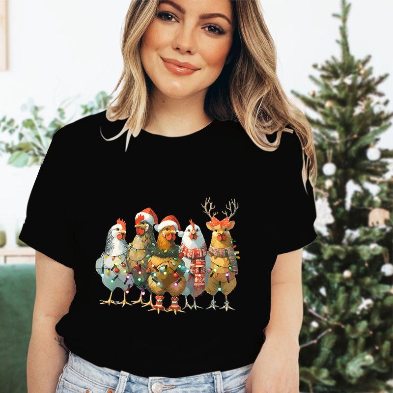 Праздничная модная футболка для женщин, с рисунком курицы «Веселого Рождества», футболки для любителей деревенской жизни, рождественский подарок, незаменимые топы