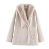 Womens Short Wool-Blend Coat With Faux Fur Collar Elegant Office Chic Winter Outerwear