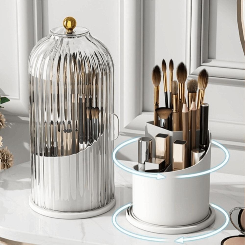 360 Degree Rotatable Makeup Brush Organizer Transparent Cosmetic Storage Box For Bedroom