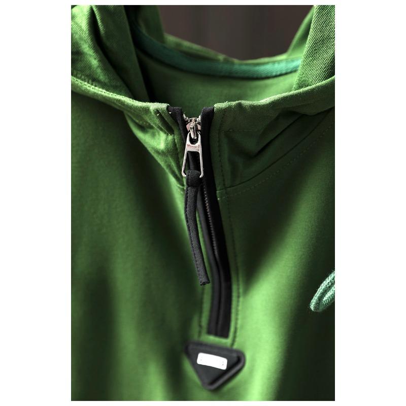 Hoodies Sweatshirts Hat Pullovers Patchwork Tops Women Loose Casual Green Cotton