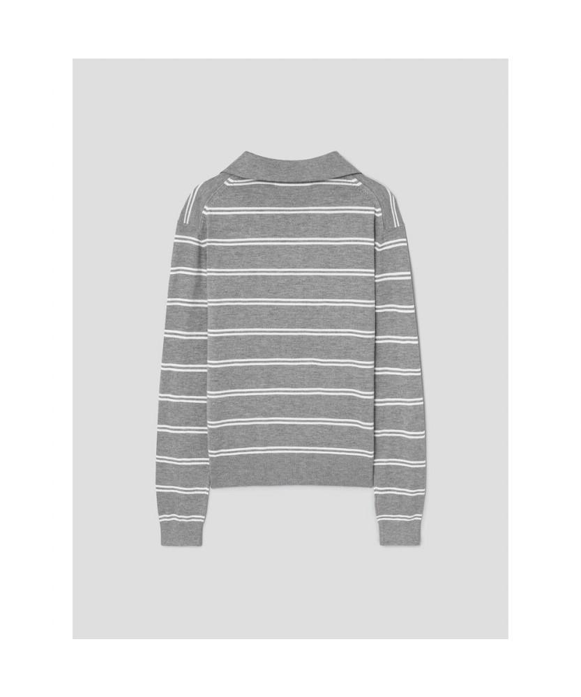 8SECONDS Striped Collar Neck Pullover Light Gray