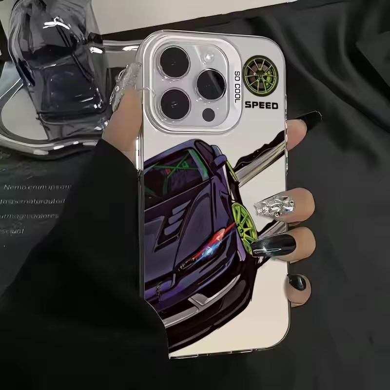 Модный ударопрочный чехол для телефона с принтом автомобиля для iPhone 16 13 14 11 12 15 plus 16 Pro Max X XR Xs цветной серебристый IMD жесткий чехол