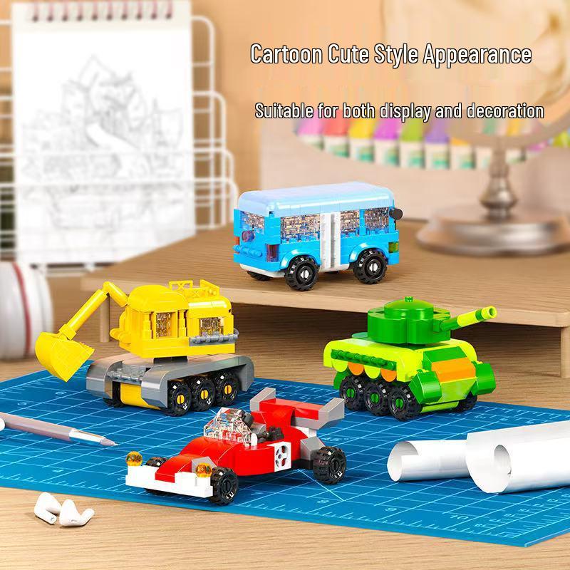 2026 Micro-Particle Cartoon Car Building Blocks for Boys - Educational Assembly Toys