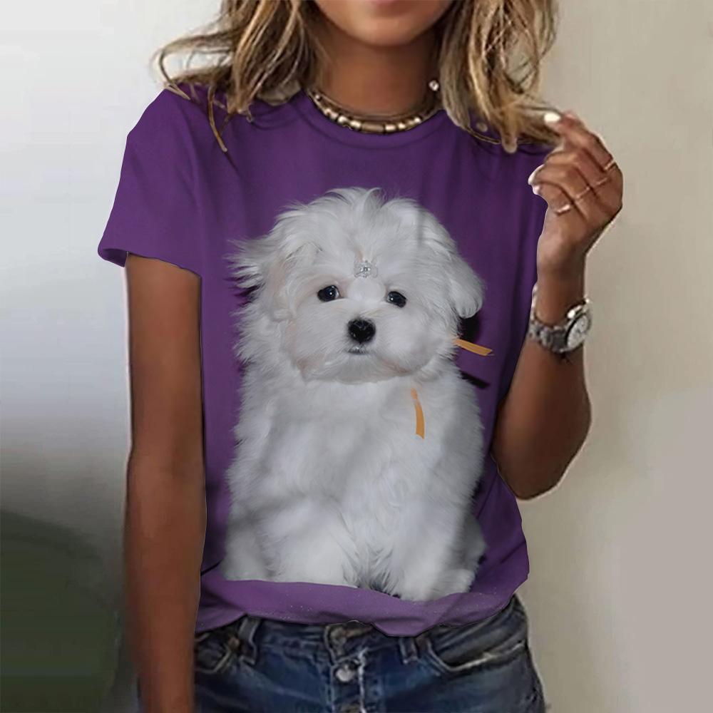 New Kawaii Cartoon Dog Print T-shirt For Women Plus Size Top Women's Trending Clothing Fashion Short Sleeve Shirt Crew Top