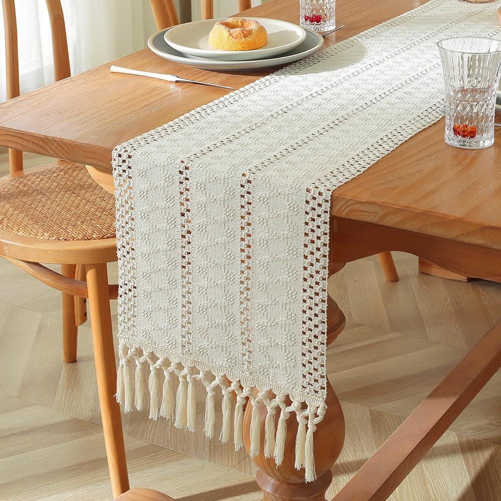 American Style Festival Dining Table Cover Solid Color Tablecloth Boho Table Runner Christmas