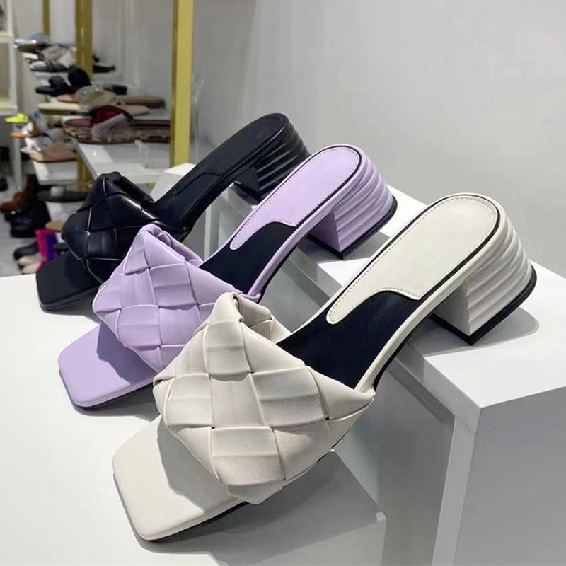 Новые модные женские тапочки из кожи ручной работы на низком квадратном каблуке, женские повседневные туфли для отдыха на открытом воздухе, пляжные сандалии