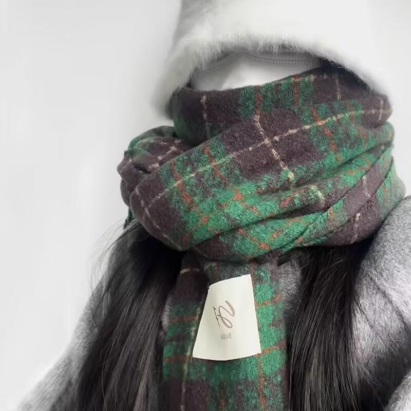 New Scarf Women's Winter Japanese and Korean Style All-match Plaid Warm Thickened Couple Scarf Student Shawl