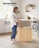 SONGMICS Laundry Hamper with Lid, Bamboo Laundry Basket, Removable Machine Washable Hamper Basket, with Handles, 150 L, for Laundry Room, Bedroom
