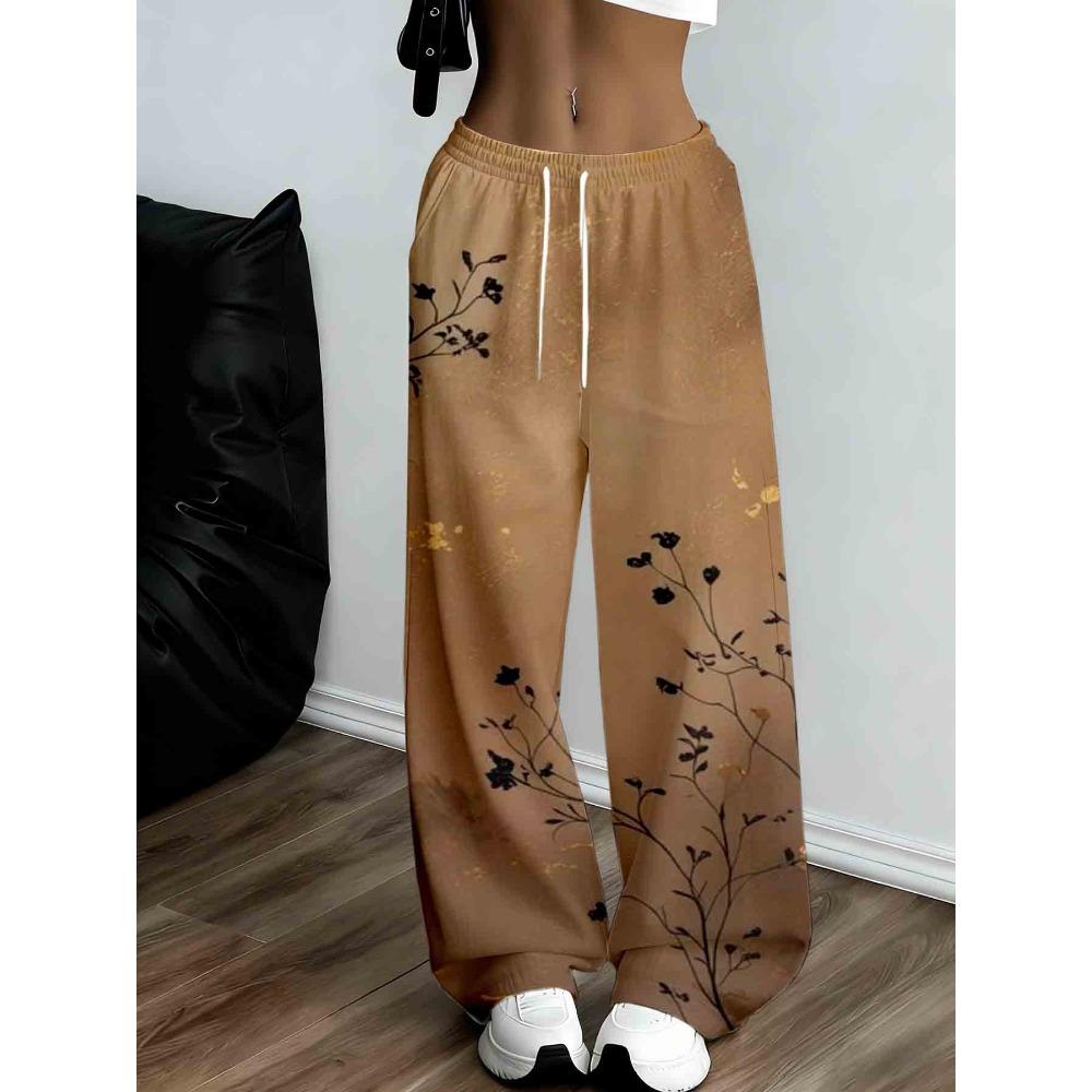 Women's wide-leg sweatpants, floral design, perfect for casual and comfortable everyday wear