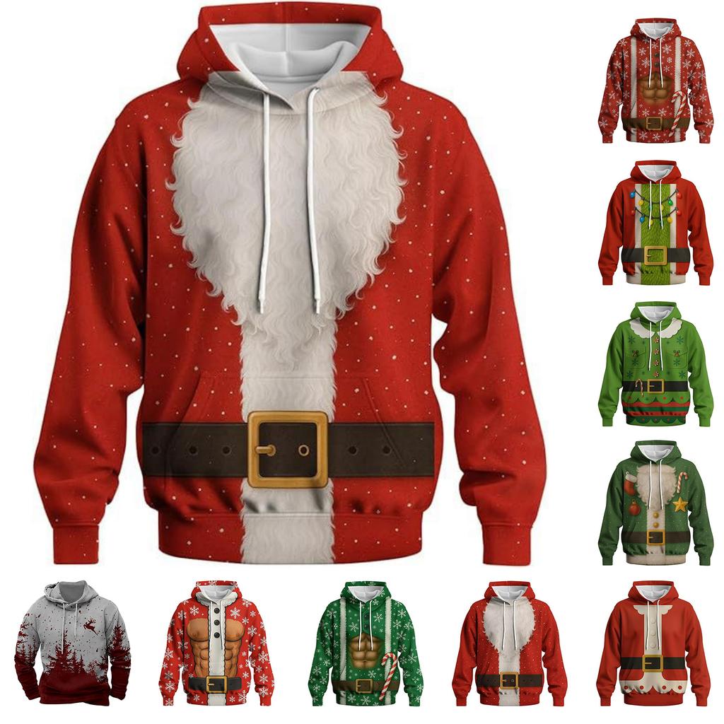 Men's And Women's Personalized And Creative Christmas Printed Long-sleeved Hooded Sweatshirt, Men's Fashionable Christmas Clothing, Casual Sports Top