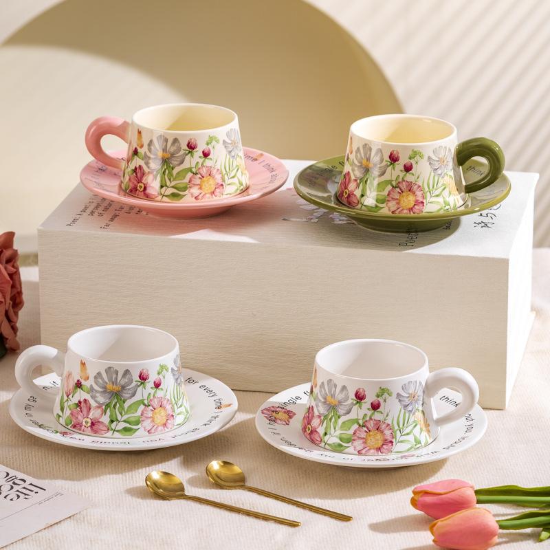 Banxia Flower Niche High-End French Retro Style Black And White Coffee Cup Light Luxury Gift Box With Gift Exquisite Set