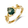Emotional Factory 925 Sterling Silver 14K Gold Plated Bezel Setting Gemstone CZ Zircon Vine Drops Moss Agate Wedding Party Ring