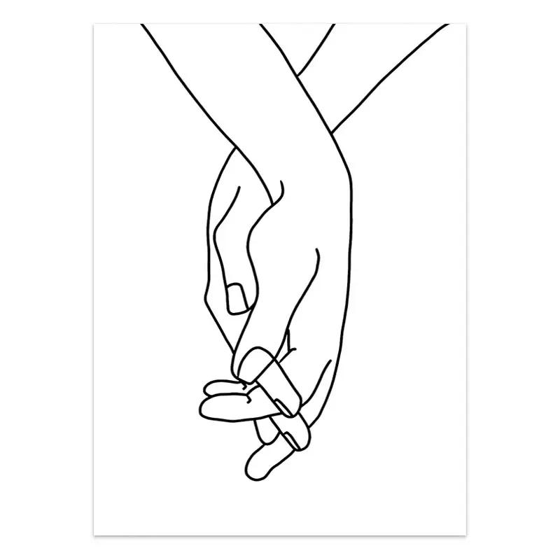 Черно-белая пара линий, настенная живопись на холсте, рисование линий, ручная любовь, поцелуй, постеры и принты, скандинавская картина, декор для гостиной